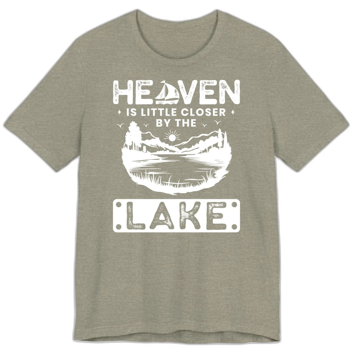 Heaven Is Little Closer By The Lake Premium T-Shirt in Heather Stone