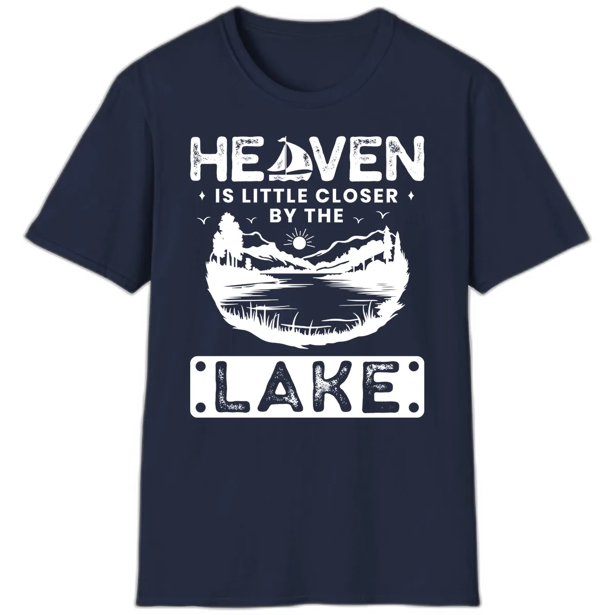 Heaven Is Little Closer By The Lake T-Shirt in Navy