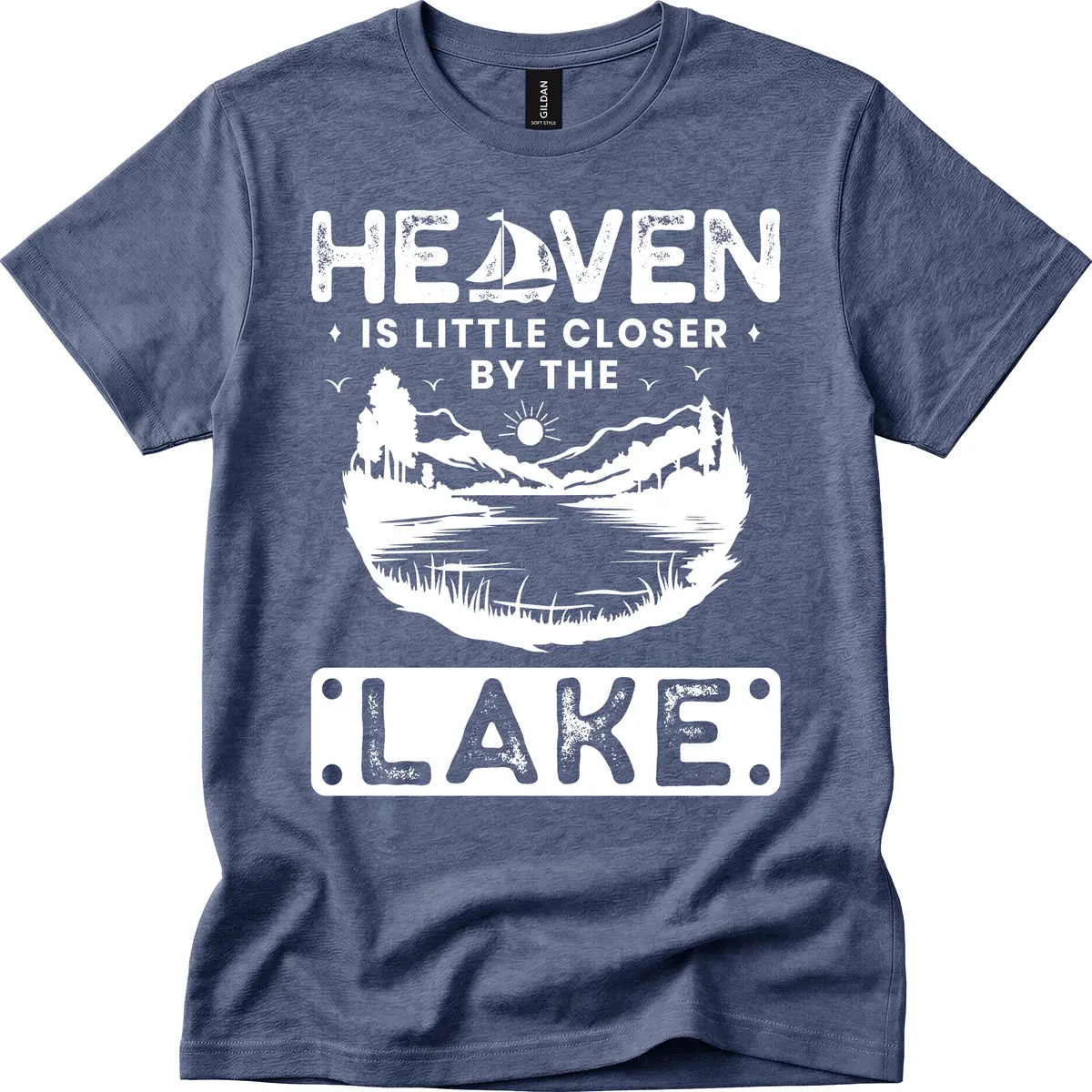 Heaven Is Little Closer By The Lake T-Shirt in Heather Navy