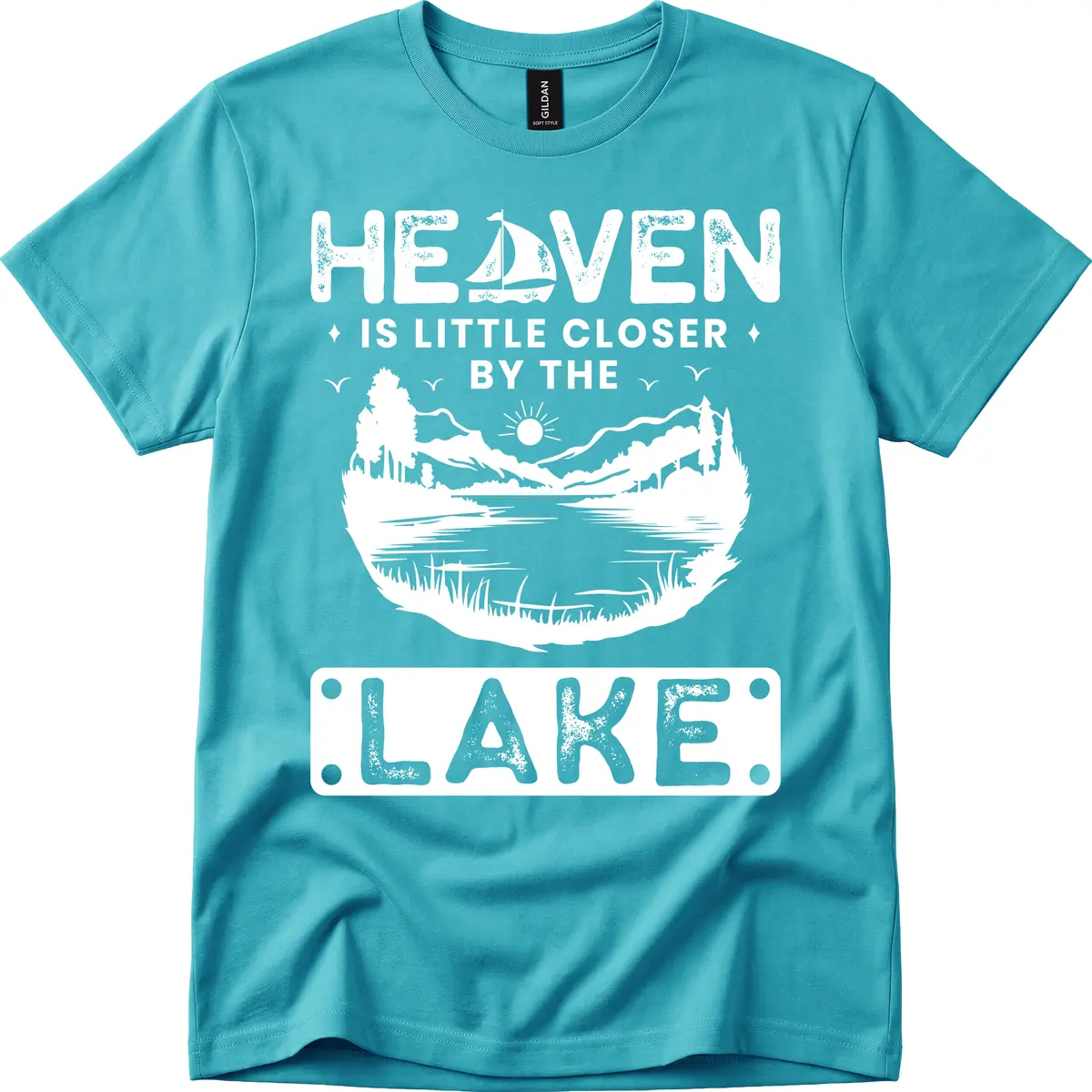 Heaven Is Little Closer By The Lake T-Shirt in Tropical Blue