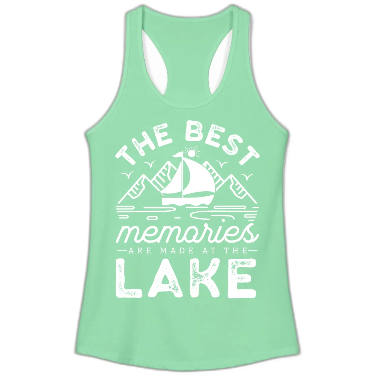 The Best Memories Are Made At The Lake Ladies Tank in Solid Mint
