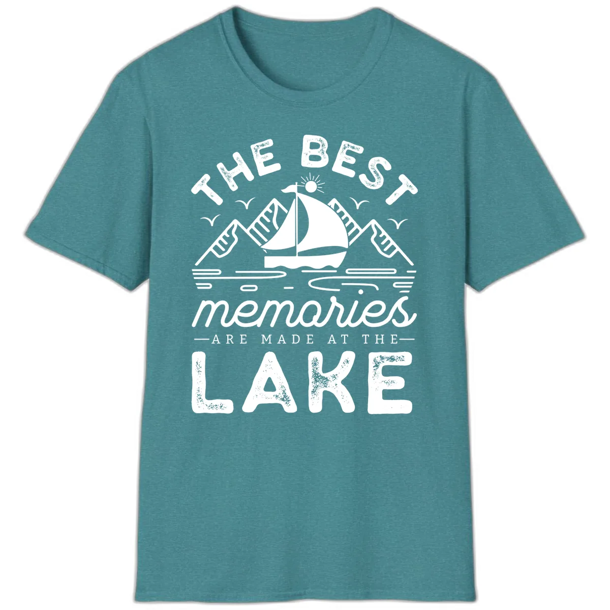 The Best Memories Are Made At The Lake T-Shirt in Heather Galapagos Blue