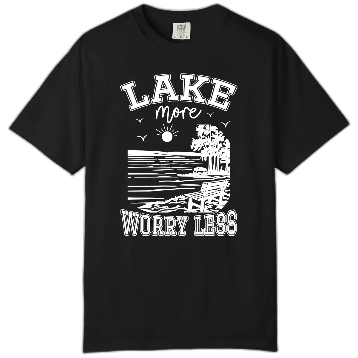 Lake More Worry Less Scenic View Comfort Color in Black