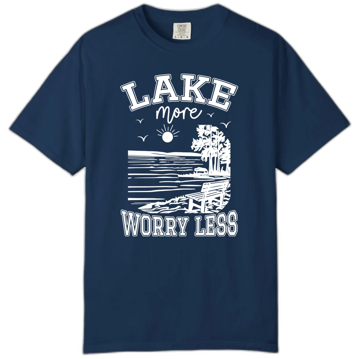 Lake More Worry Less Scenic View Comfort Color in Navy
