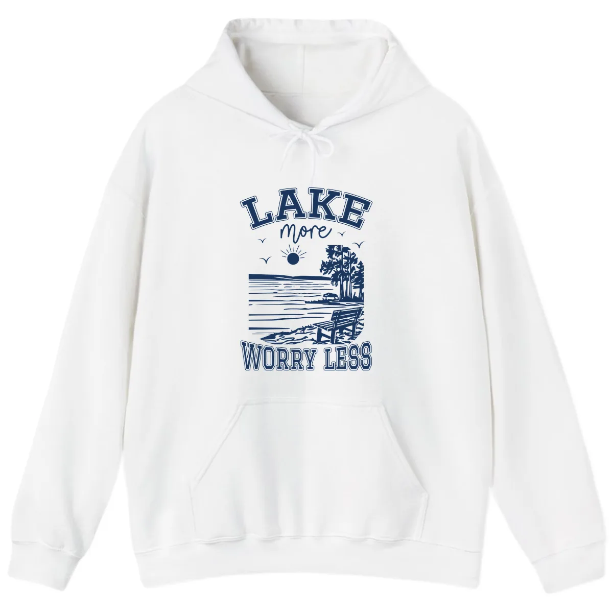 Lake More Worry Less Scenic View Hoodie in White