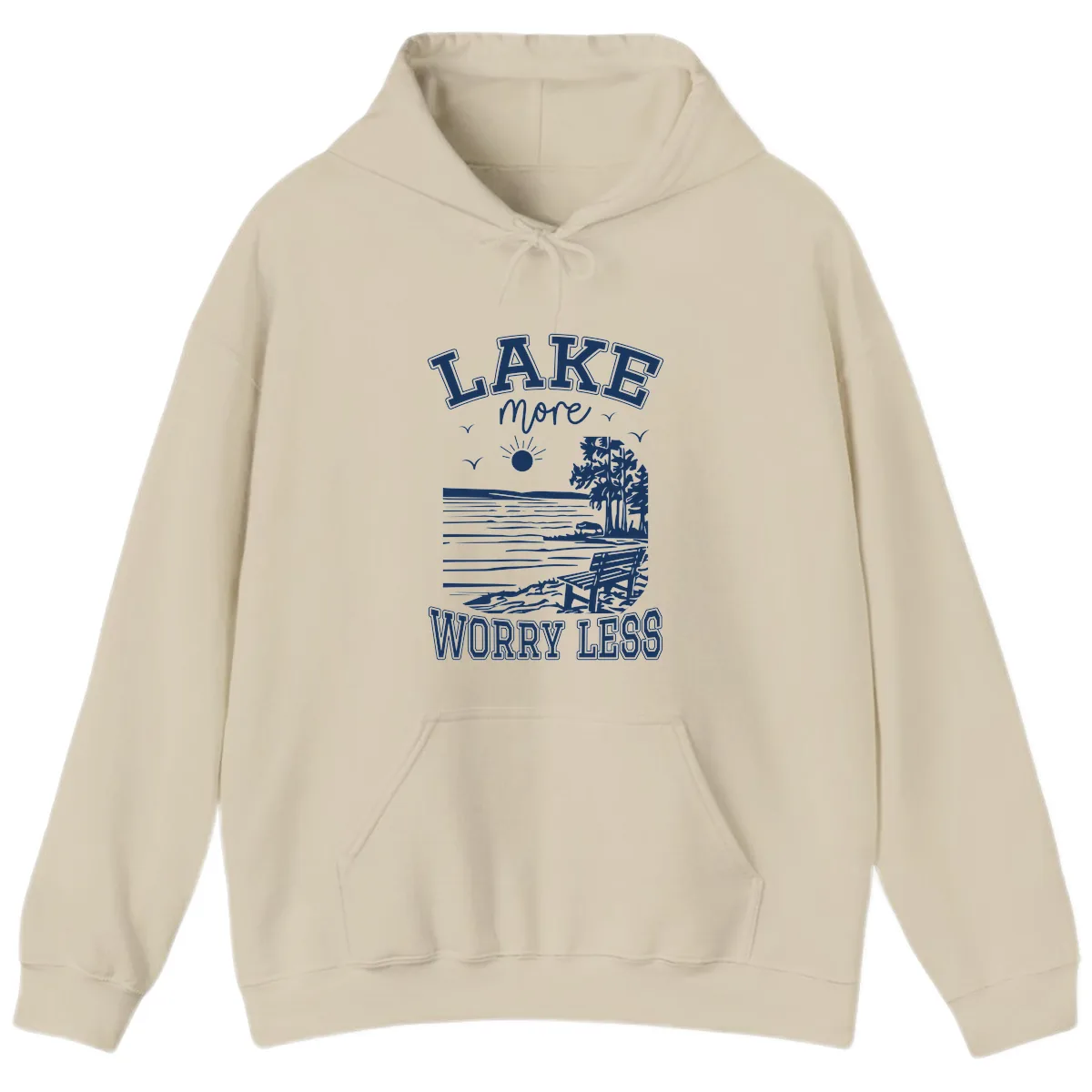 Lake More Worry Less Scenic View Hoodie in Sand