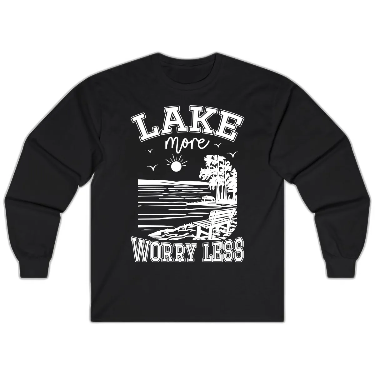 Lake More Worry Less Scenic View Long Sleeve in Black