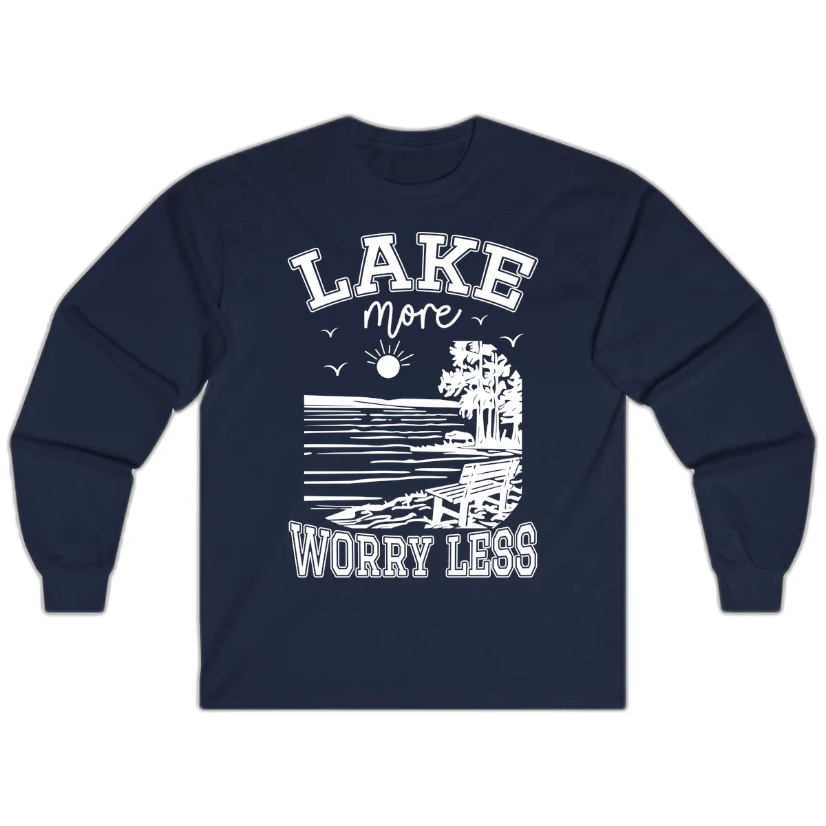 Lake More Worry Less Scenic View Long Sleeve in Navy