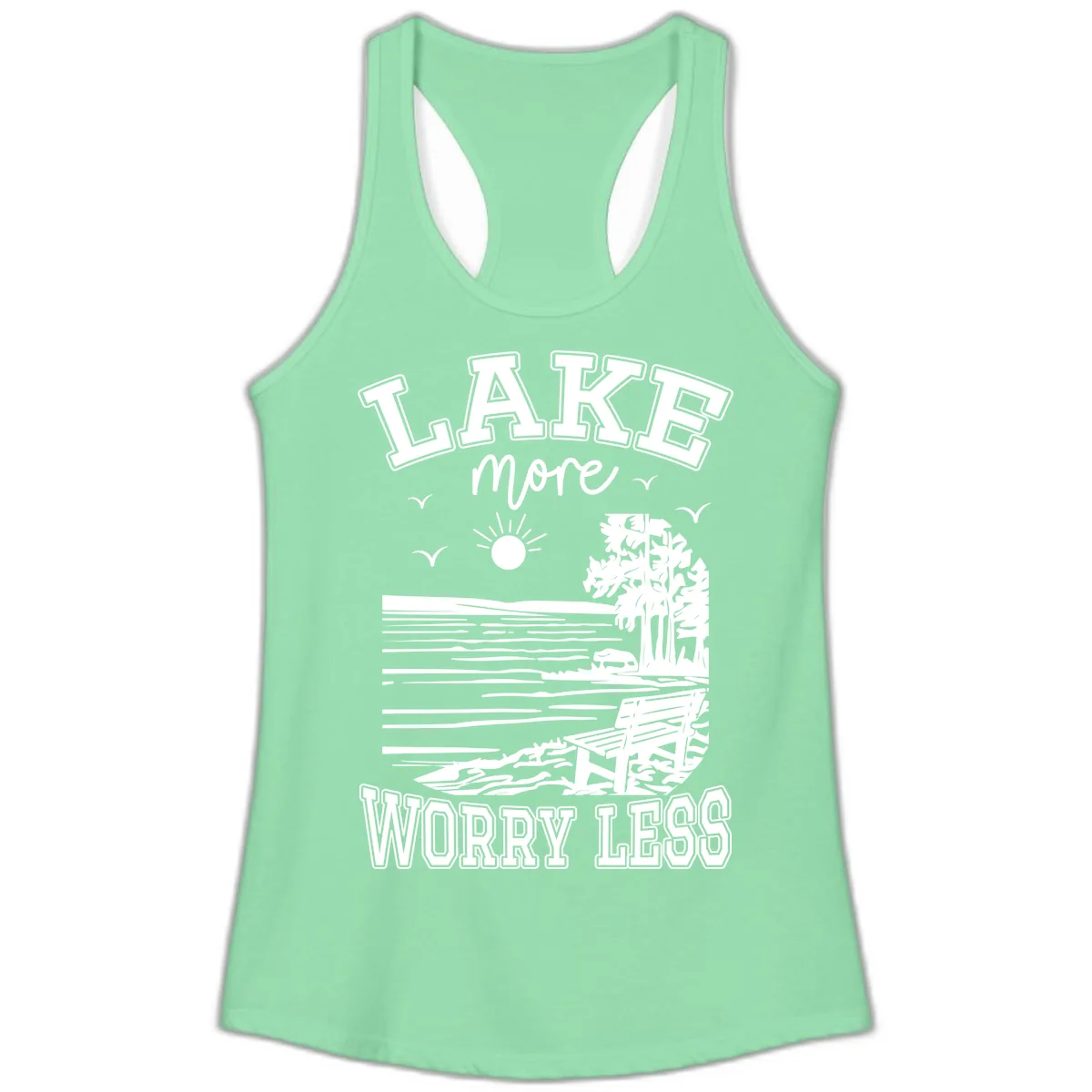 Lake More Worry Less Scenic View Ladies Tank in Solid Mint