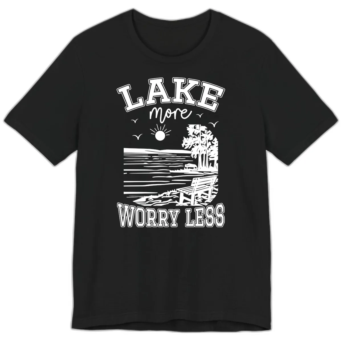 Lake More Worry Less Scenic View Premium T-Shirt in Black
