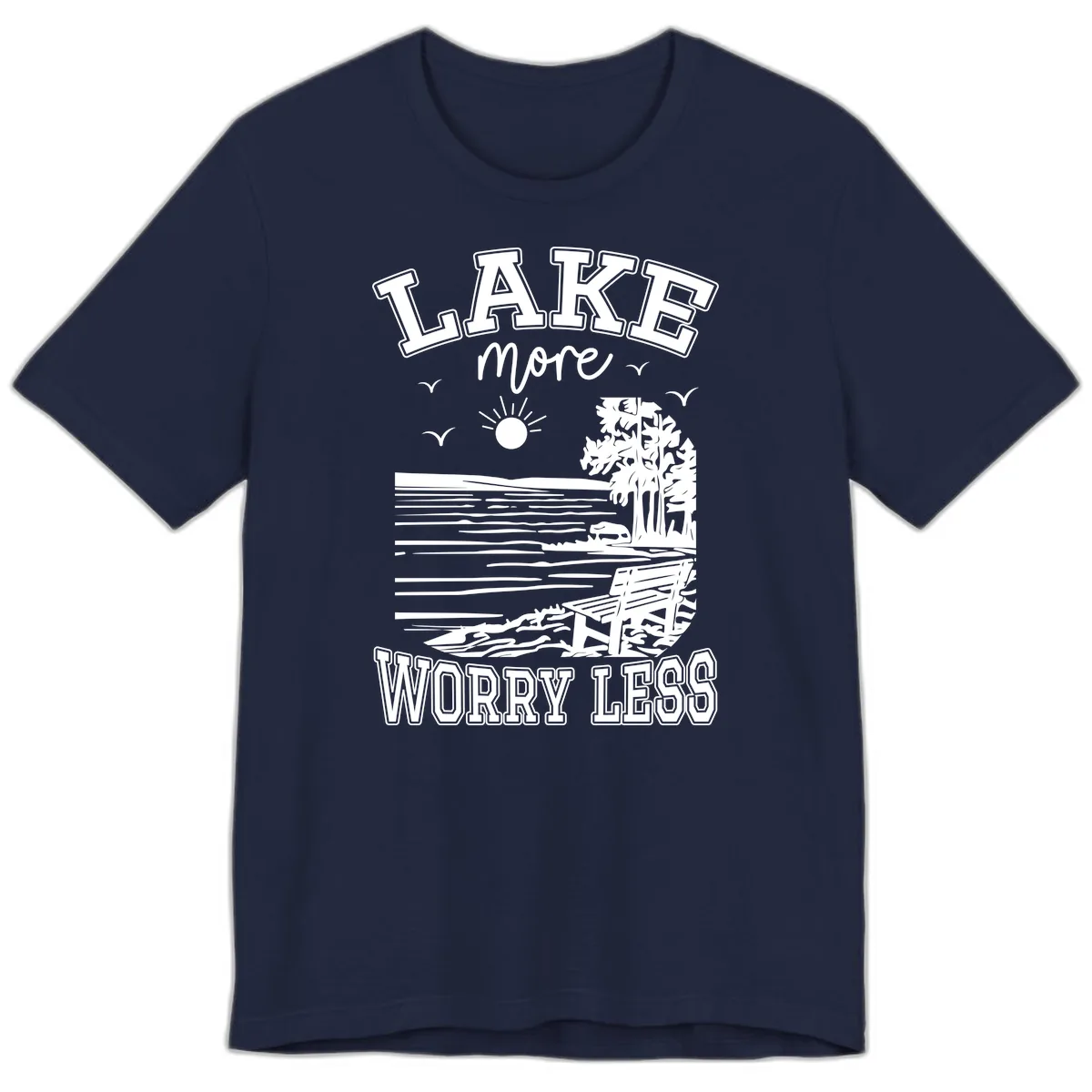 Lake More Worry Less Scenic View Premium T-Shirt in Navy