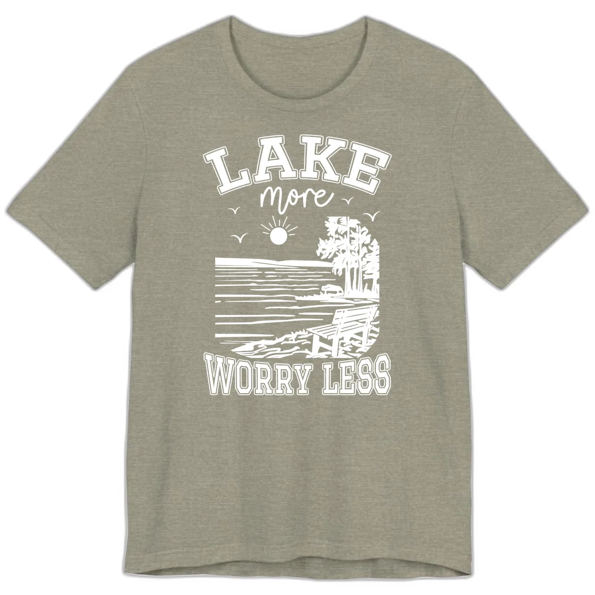 Lake More Worry Less Scenic View Premium T-Shirt in Heather Stone