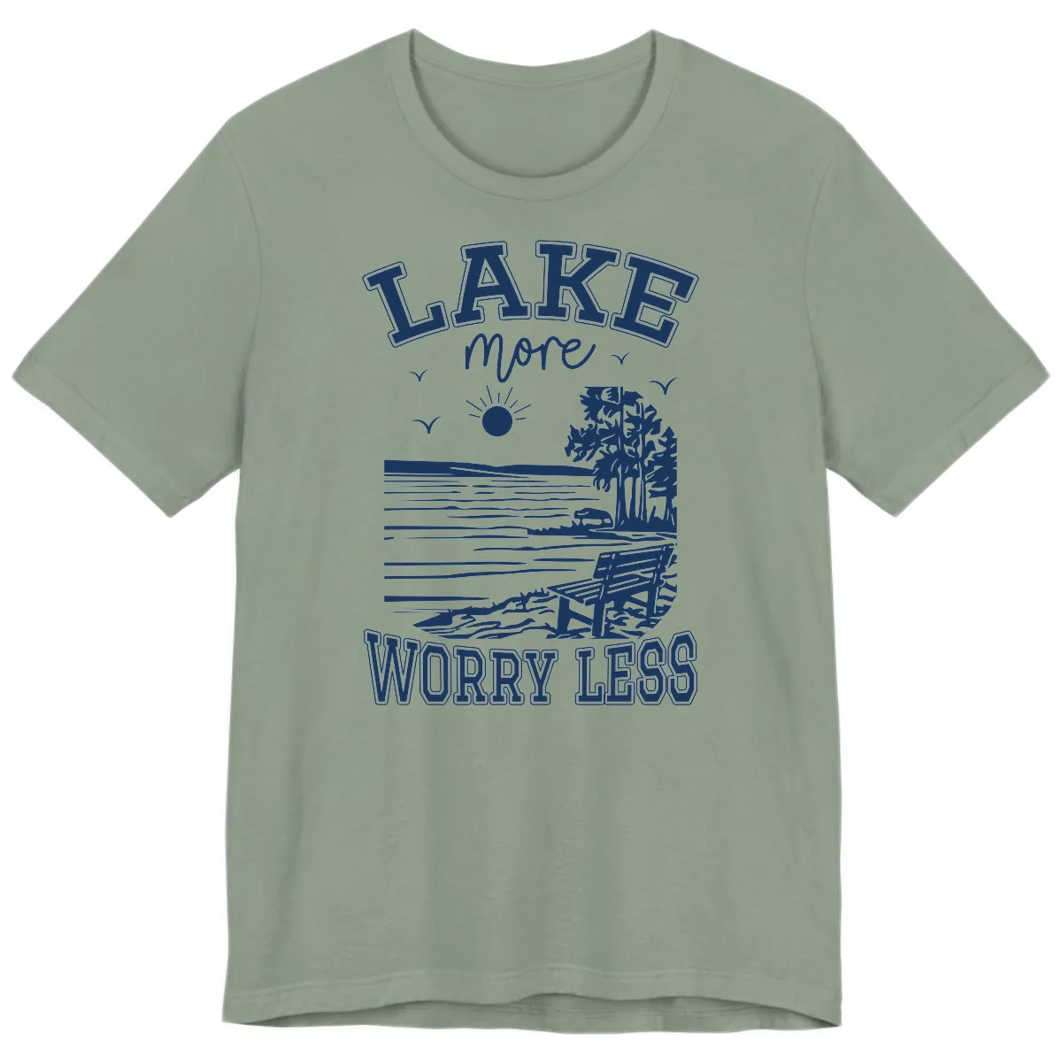 Lake More Worry Less Scenic View Premium T-Shirt in Sage
