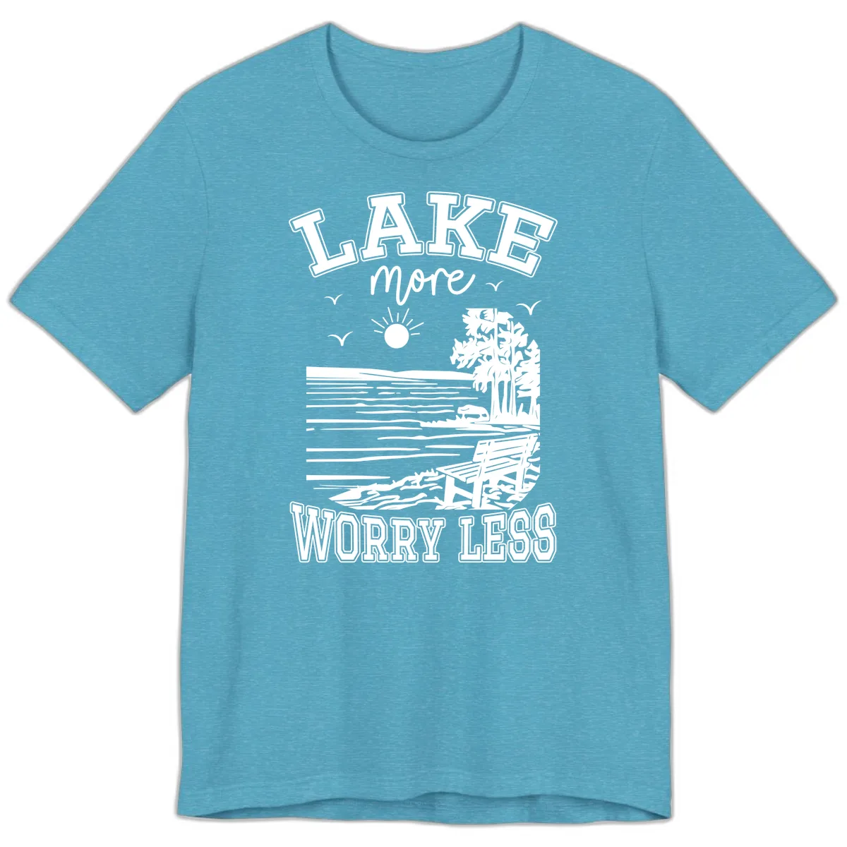 Lake More Worry Less Scenic View Premium T-Shirt in Heather Aqua