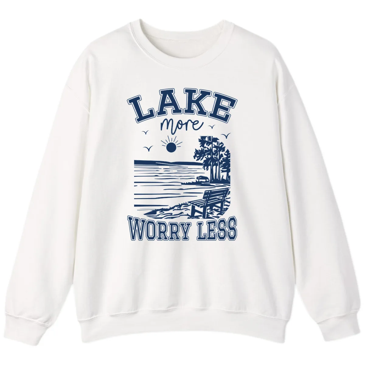 Lake More Worry Less Scenic View Sweatshirt in White