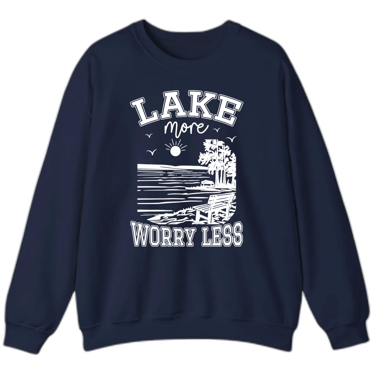Lake More Worry Less Scenic View Sweatshirt in Navy