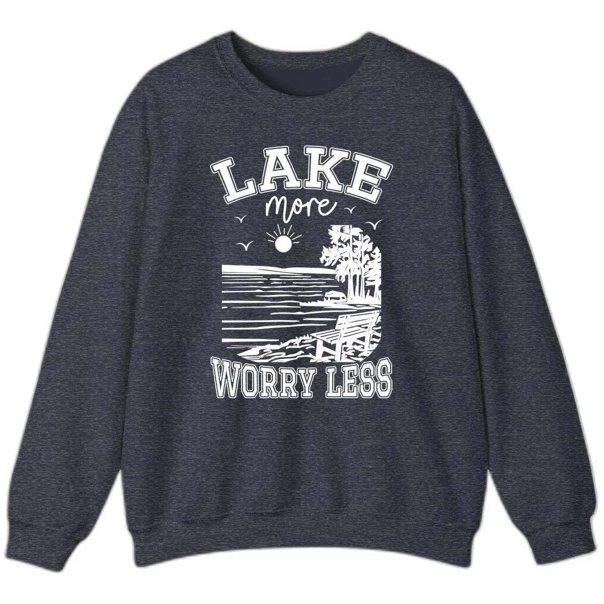 Lake More Worry Less Scenic View Sweatshirt in Heather Sport Dark Navy