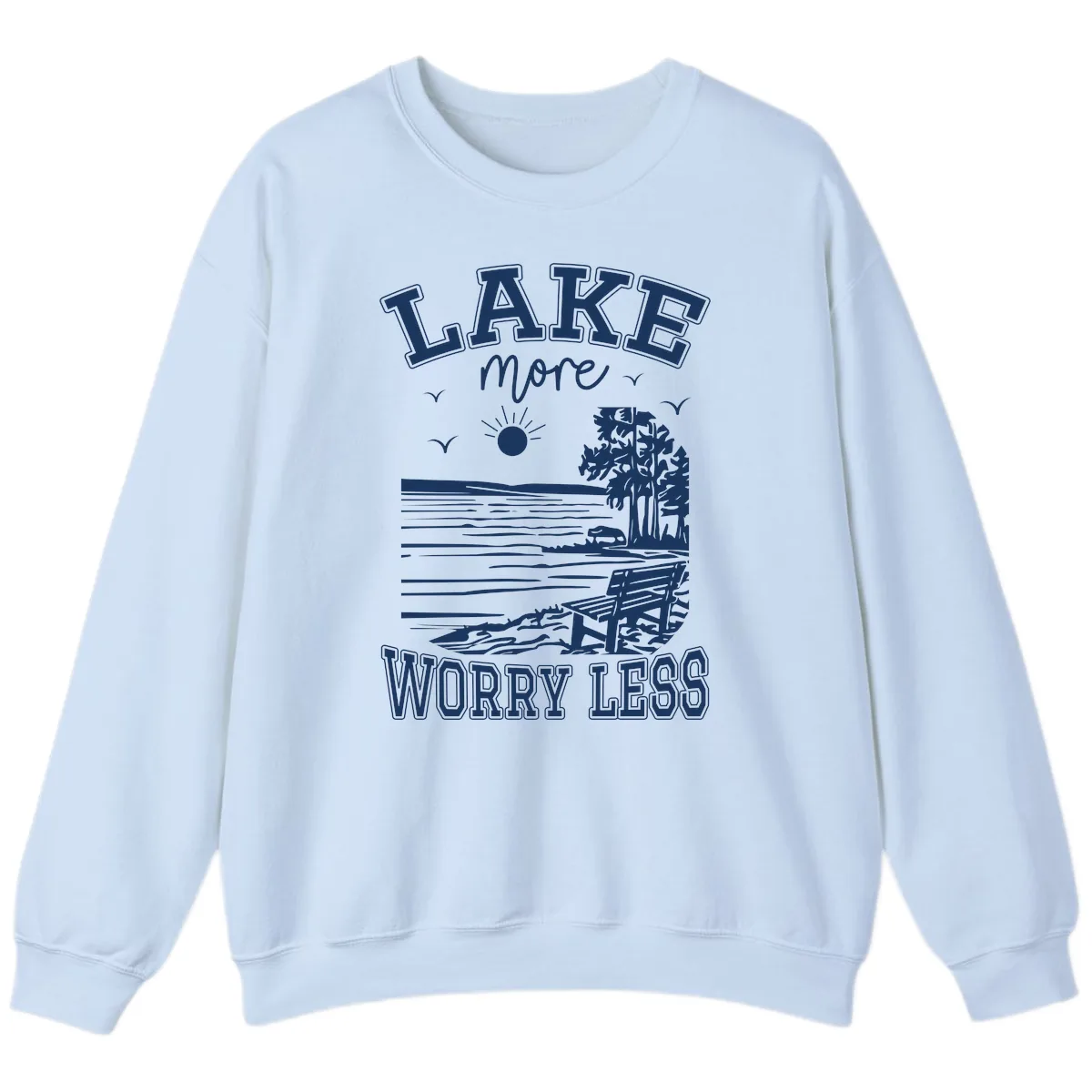 Lake More Worry Less Scenic View Sweatshirt in Light Blue