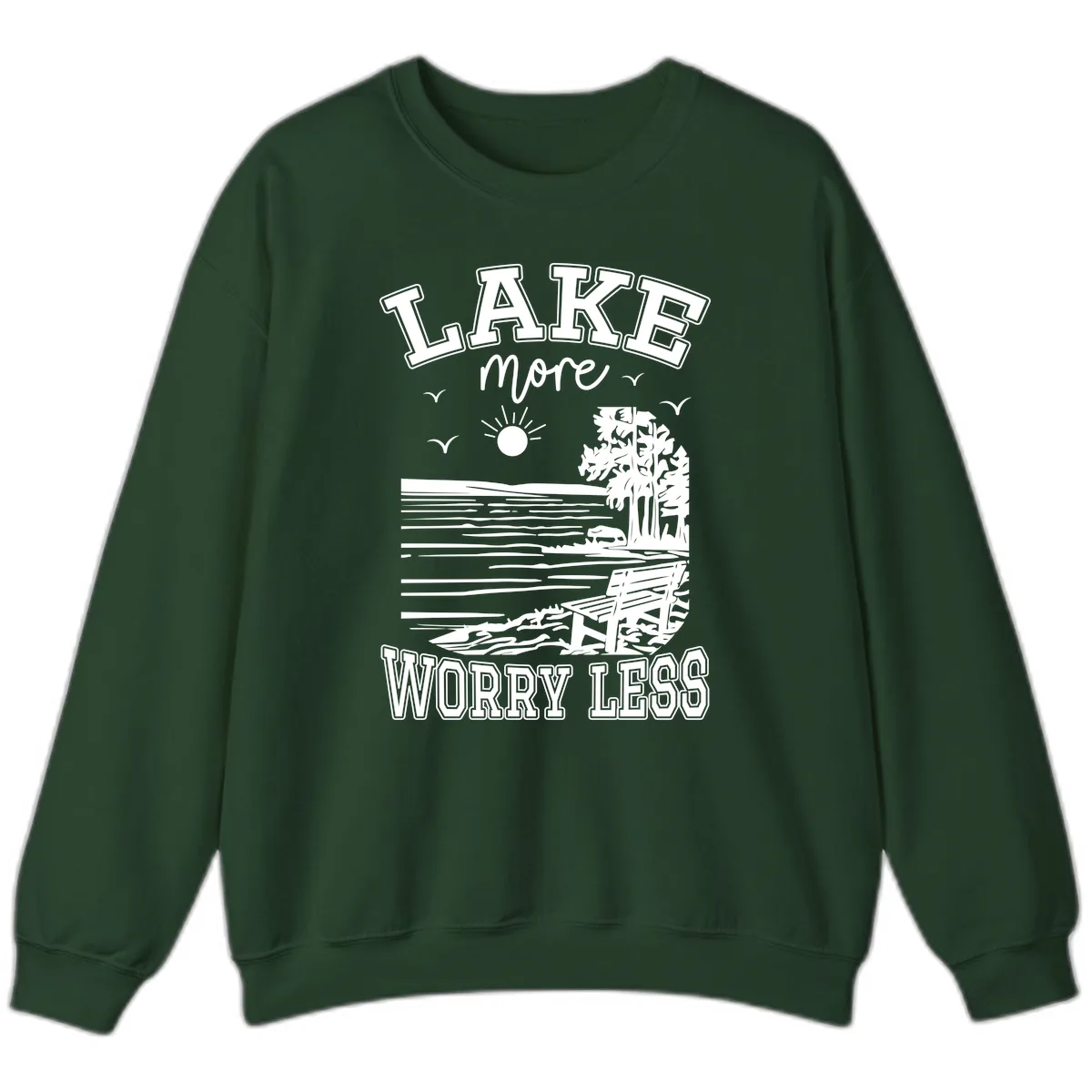 Lake More Worry Less Scenic View Sweatshirt in Forest Green