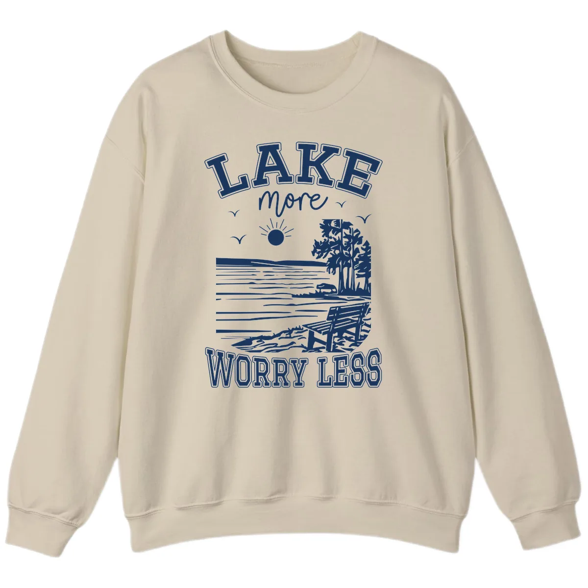 Lake More Worry Less Scenic View Sweatshirt in Sand