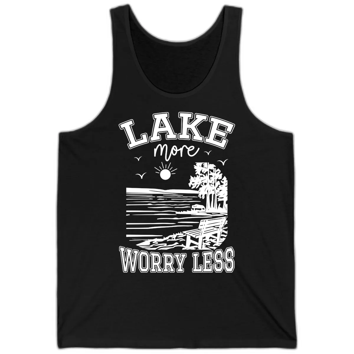 Lake More Worry Less Scenic View Tank in Black