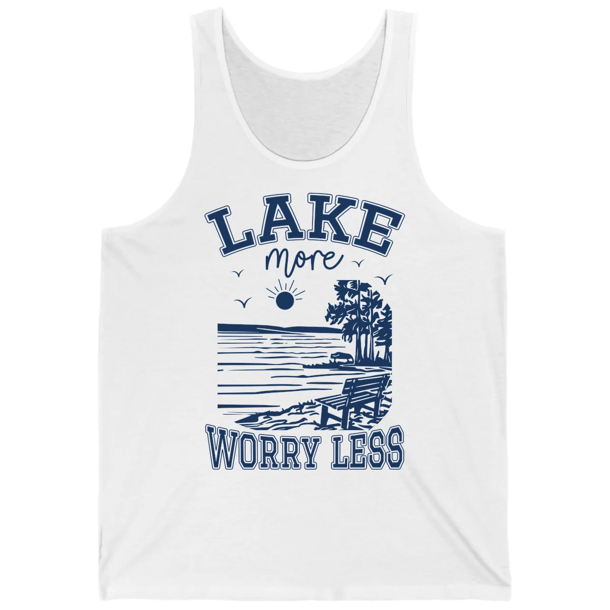 Lake More Worry Less Scenic View Tank in White