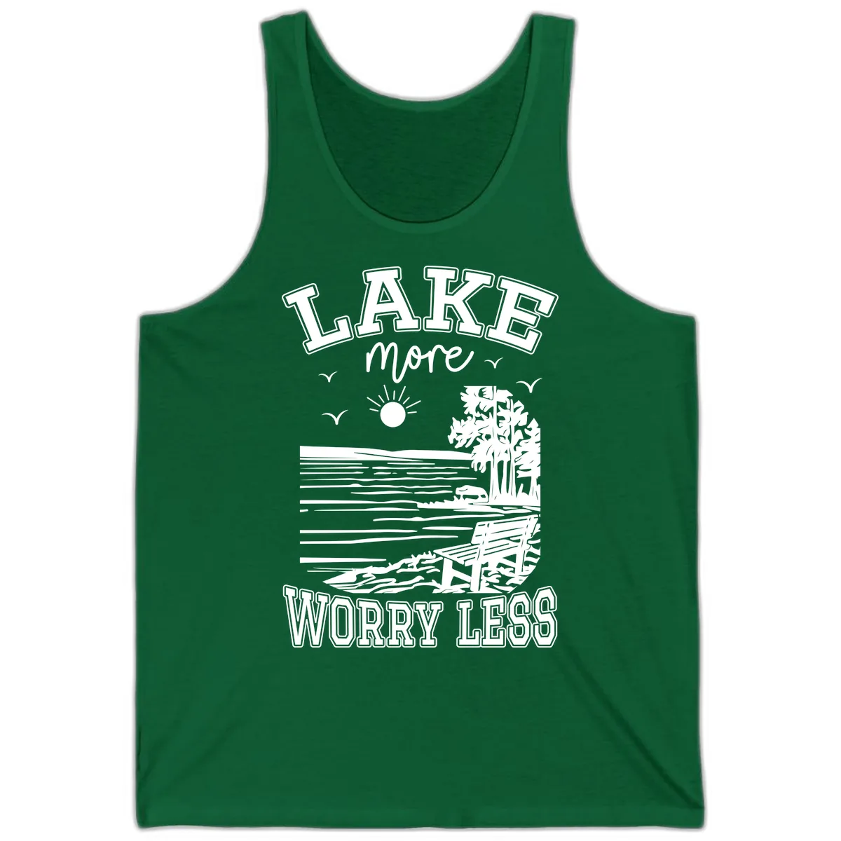 Lake More Worry Less Scenic View Tank in Kelly