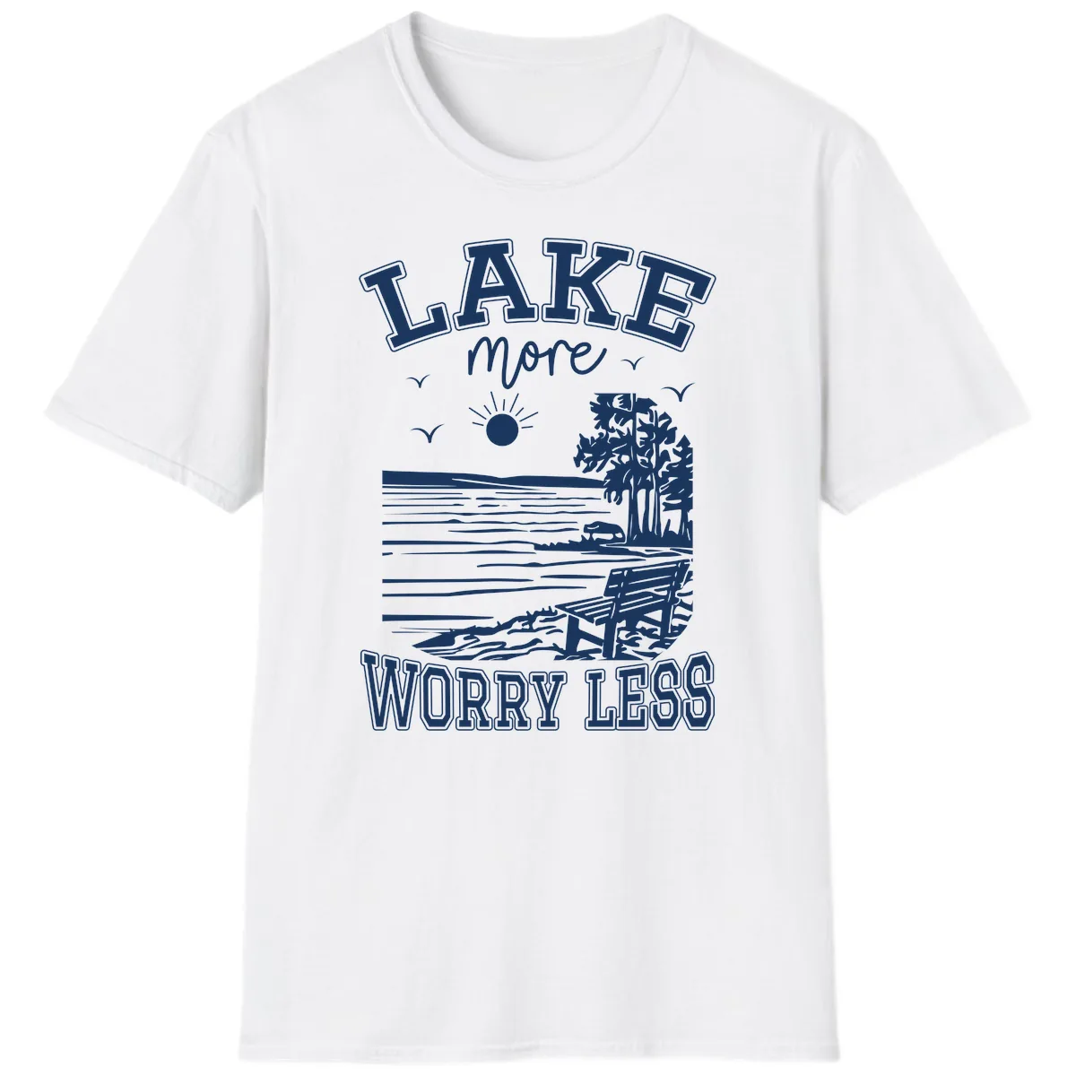 Lake More Worry Less Scenic View T-Shirt in White