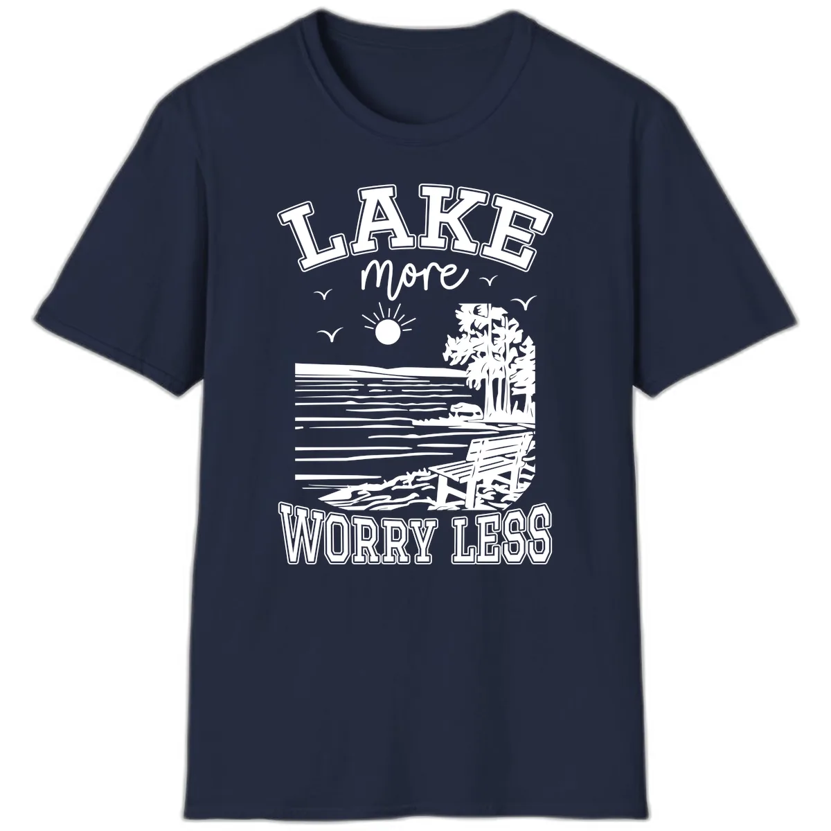Lake More Worry Less Scenic View T-Shirt in Navy
