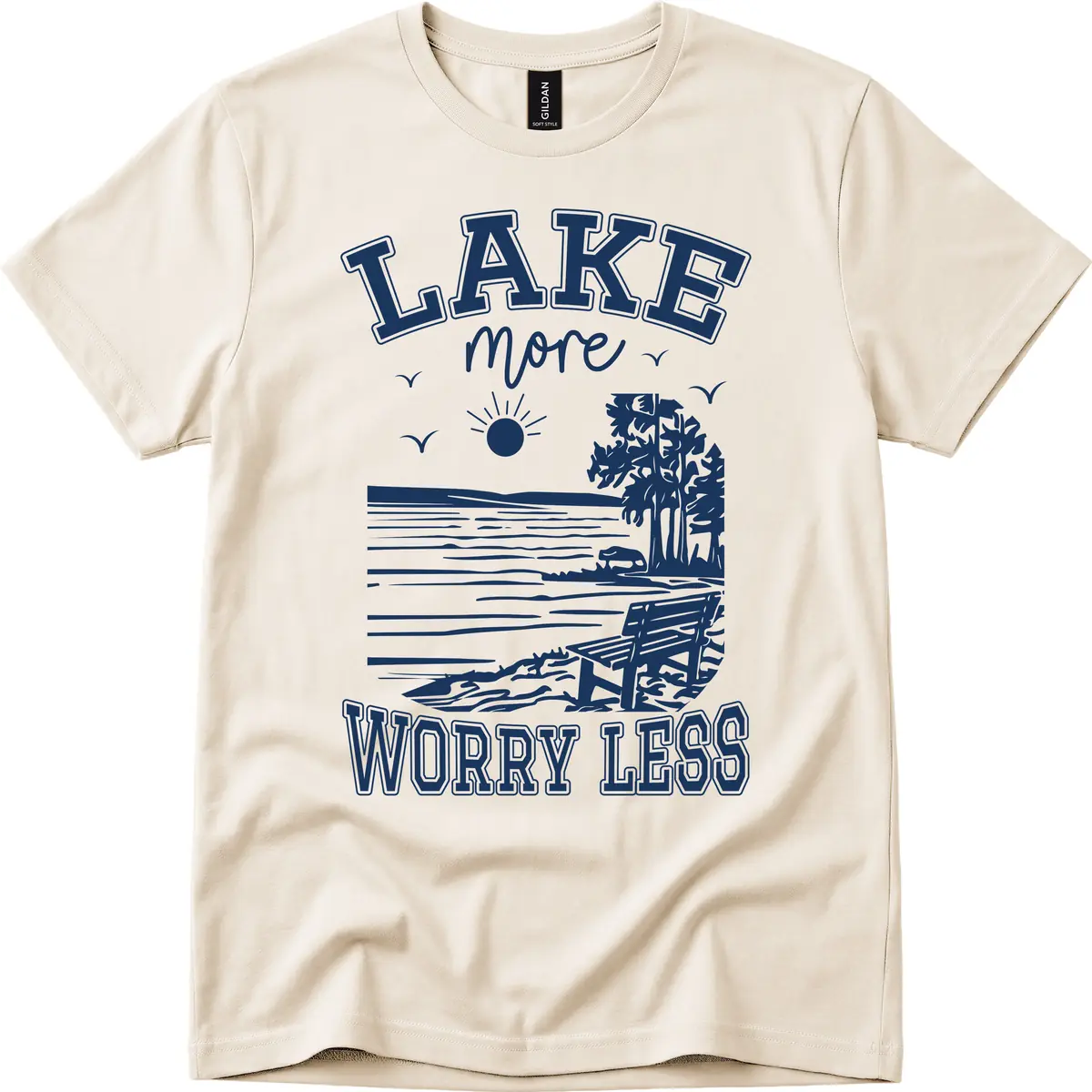 Lake More Worry Less Scenic View T-Shirt in Natural