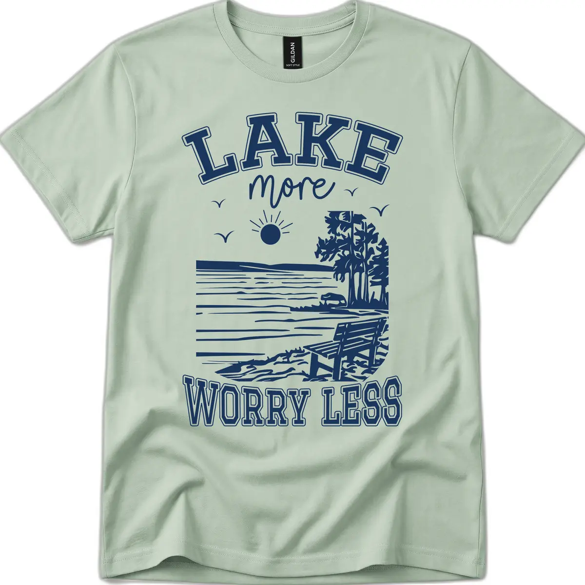 Lake More Worry Less Scenic View T-Shirt in Sage