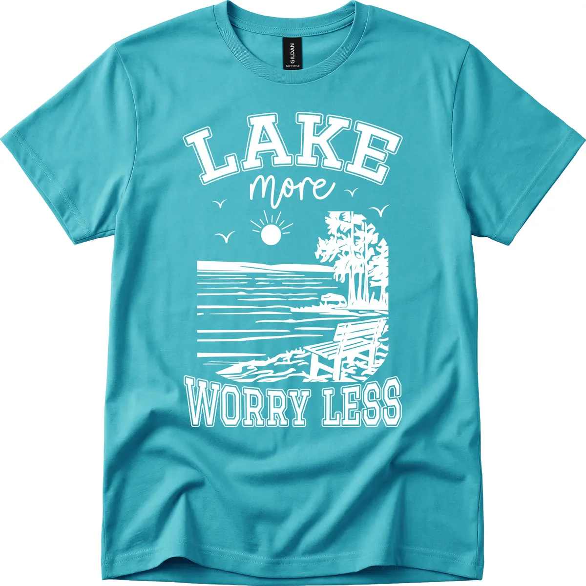 Lake More Worry Less Scenic View T-Shirt in Tropical Blue