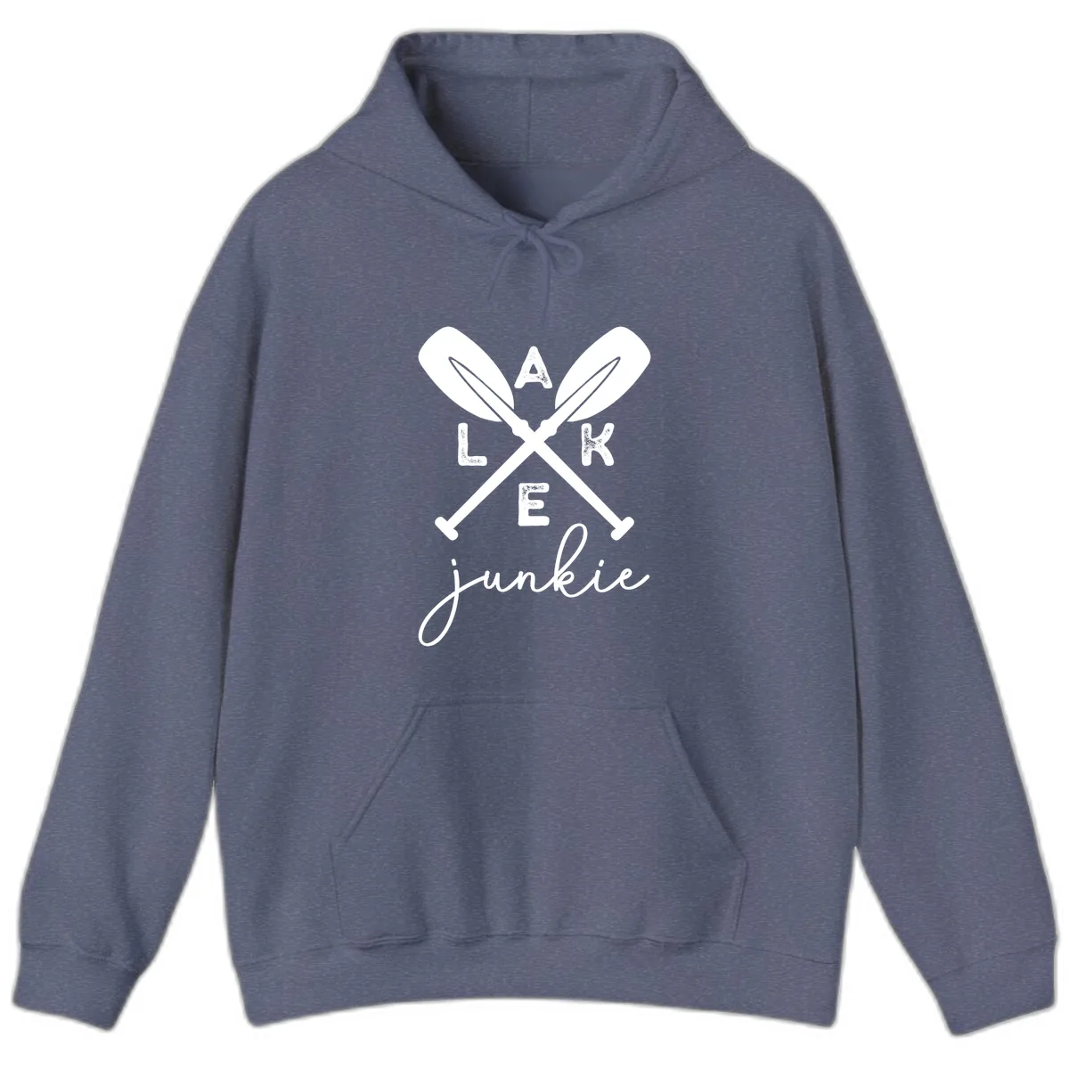 Lake Junkie Paddles Design Hoodie in Heather Navy
