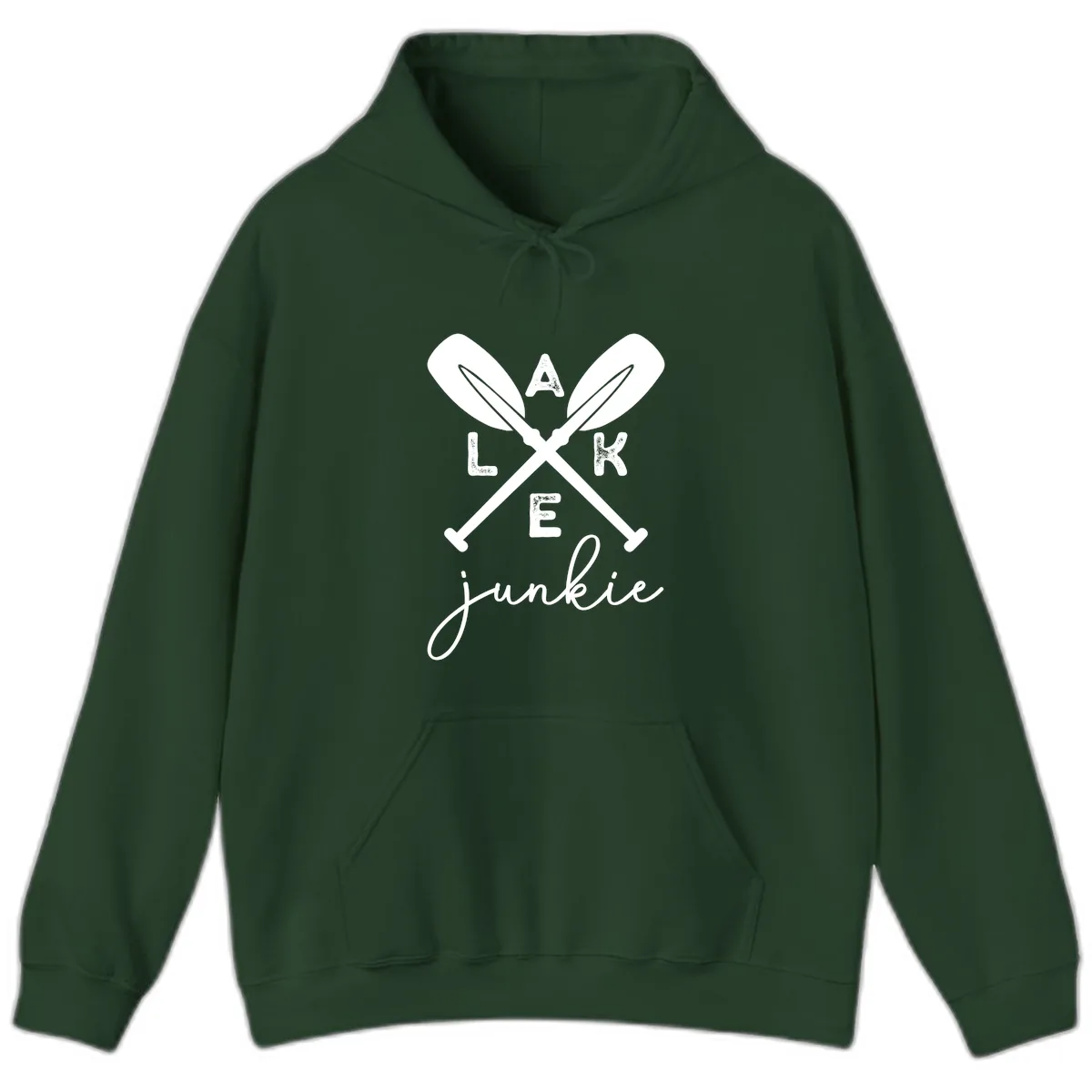 Lake Junkie Paddles Design Hoodie in Forest Green