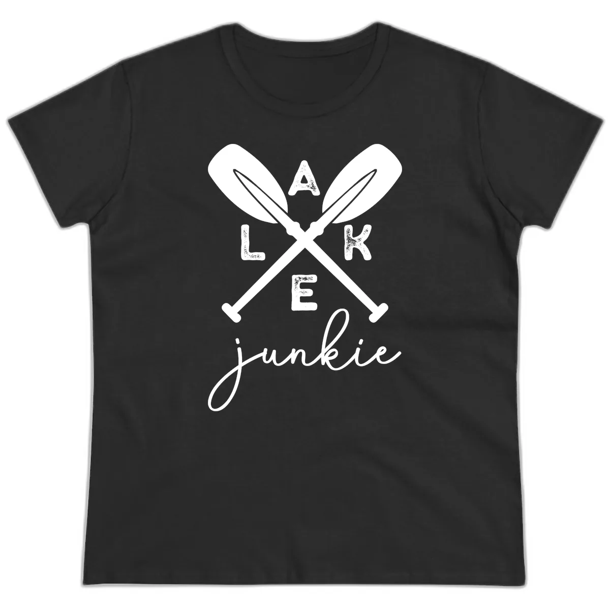 Lake Junkie Paddles Design Ladies Tee in Black