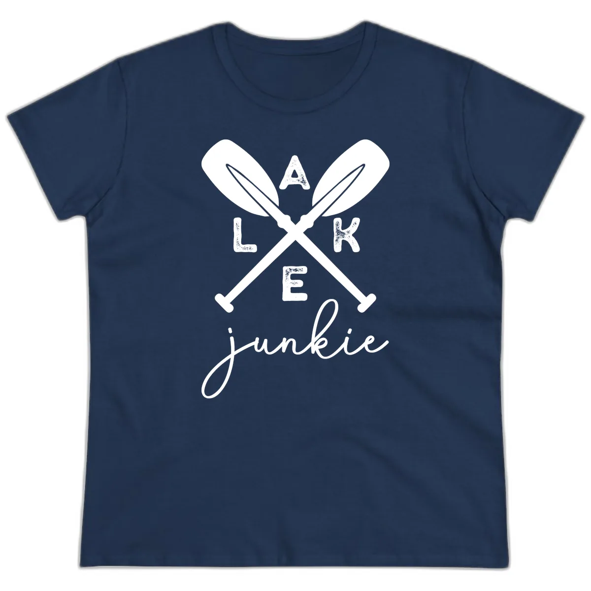 Lake Junkie Paddles Design Ladies Tee in Navy