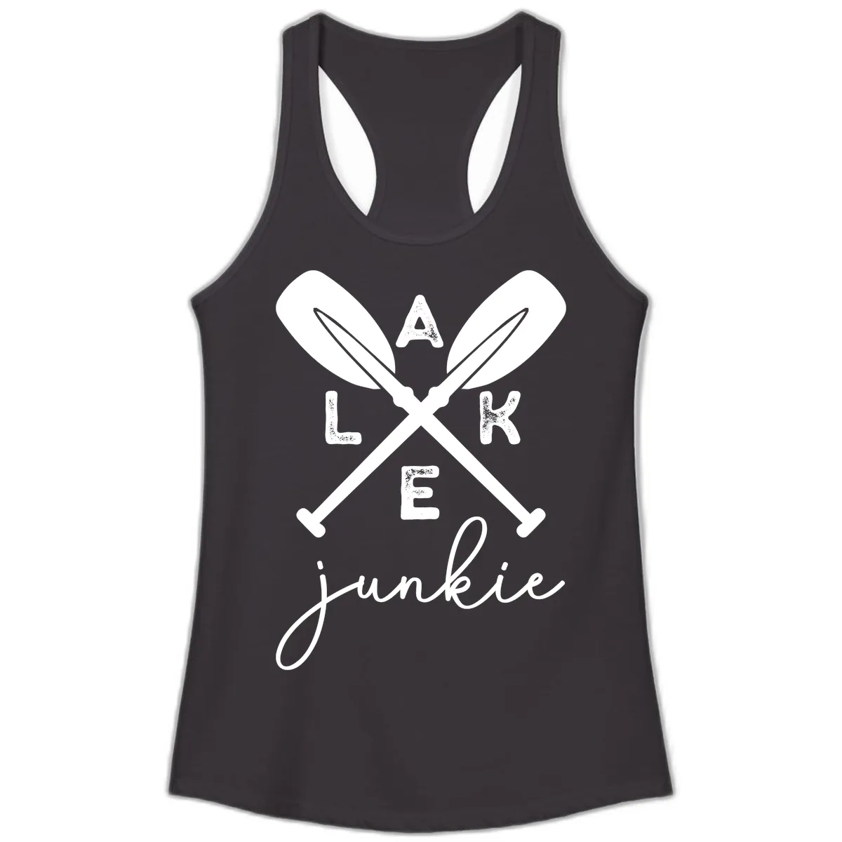 Lake Junkie Paddles Design Ladies Tank in Black