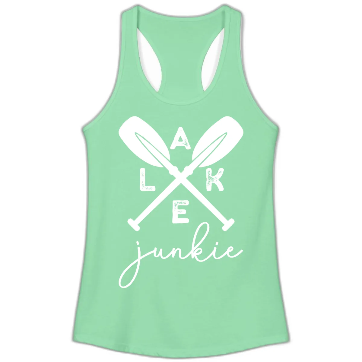 Lake Junkie Paddles Design Ladies Tank in Solid Mint