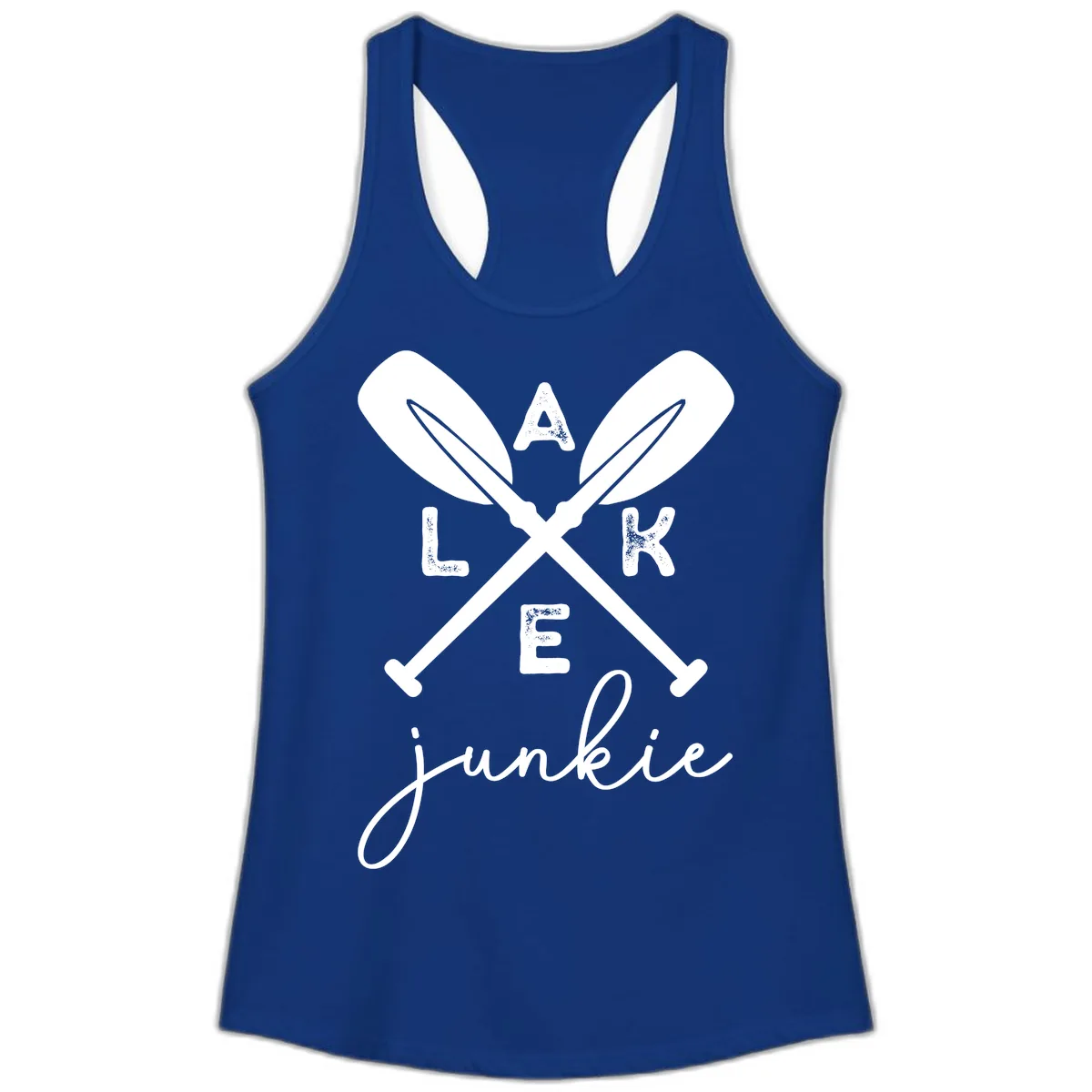 Lake Junkie Paddles Design Ladies Tank in Solid Royal