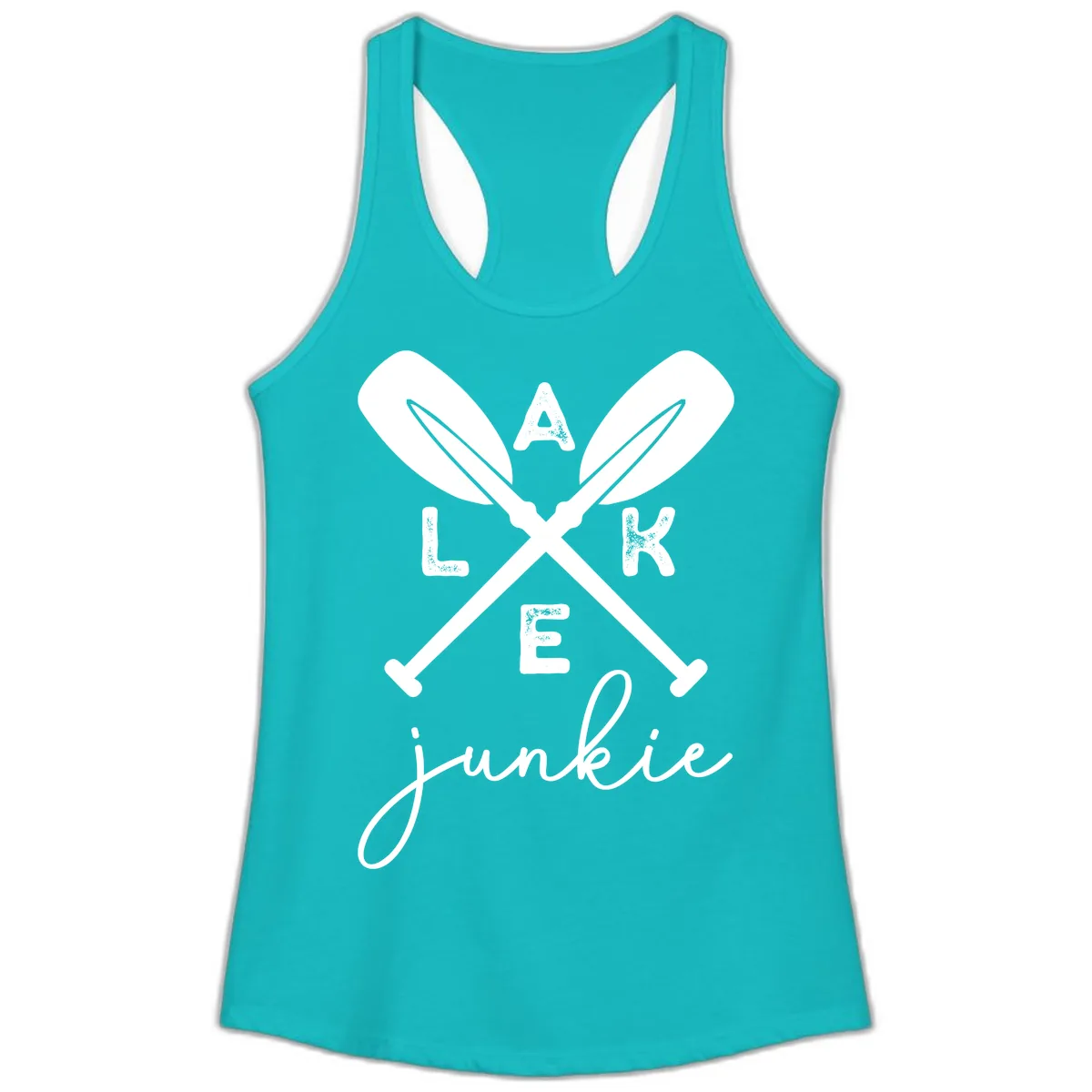Lake Junkie Paddles Design Ladies Tank in Tahiti Blue