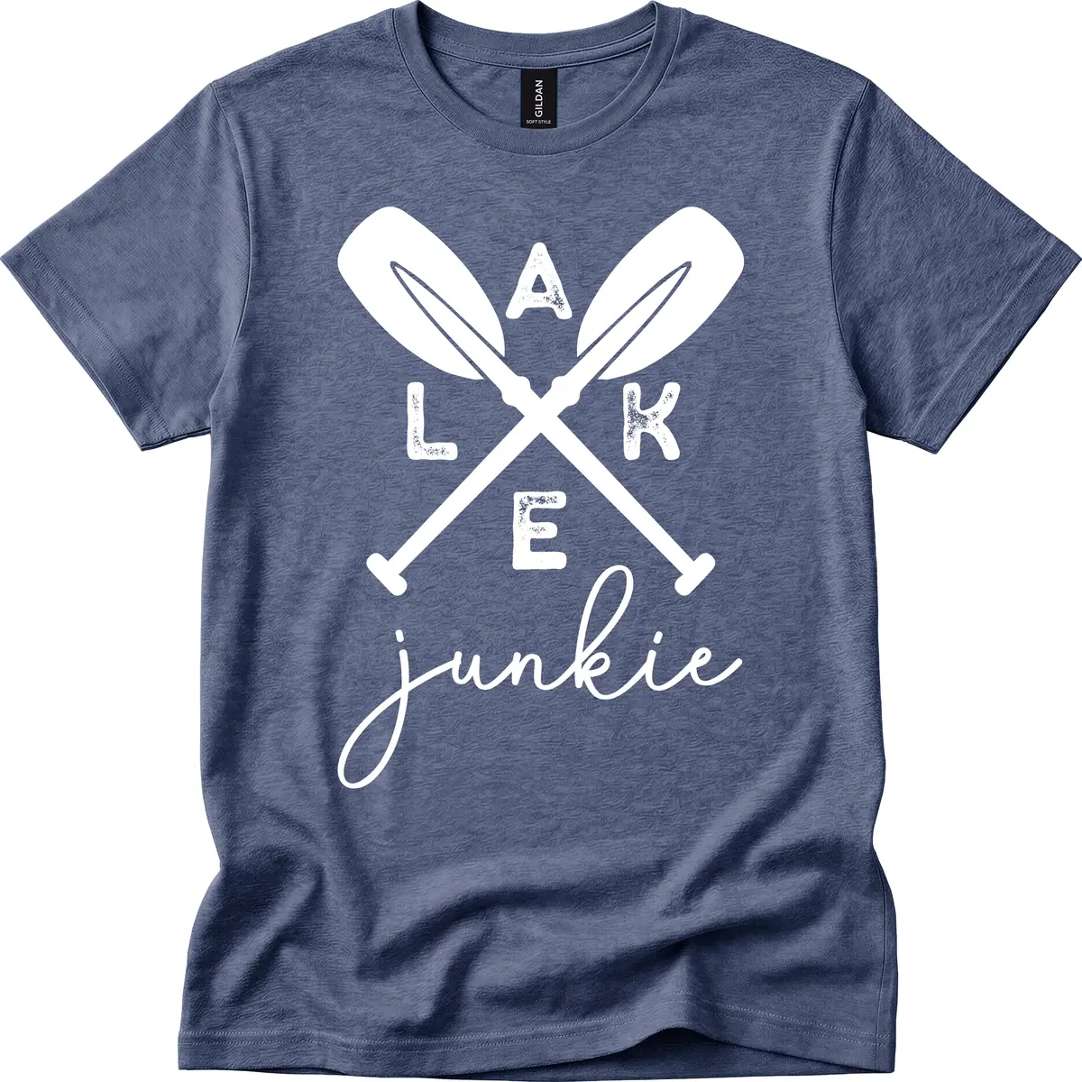 Lake Junkie Paddles Design T-Shirt in Heather Navy