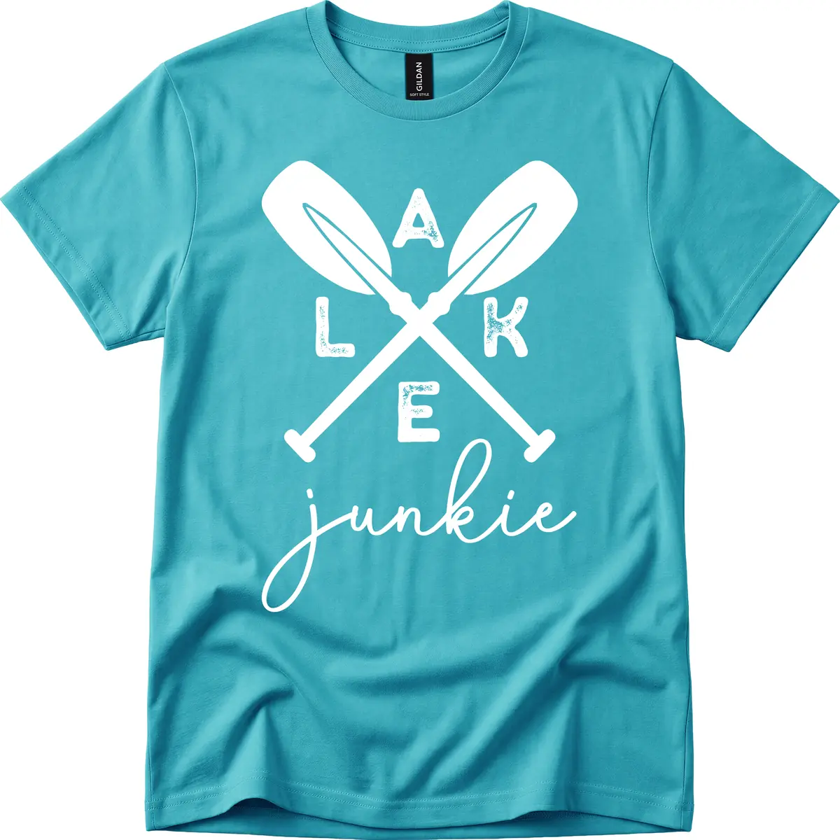Lake Junkie Paddles Design T-Shirt in Tropical Blue