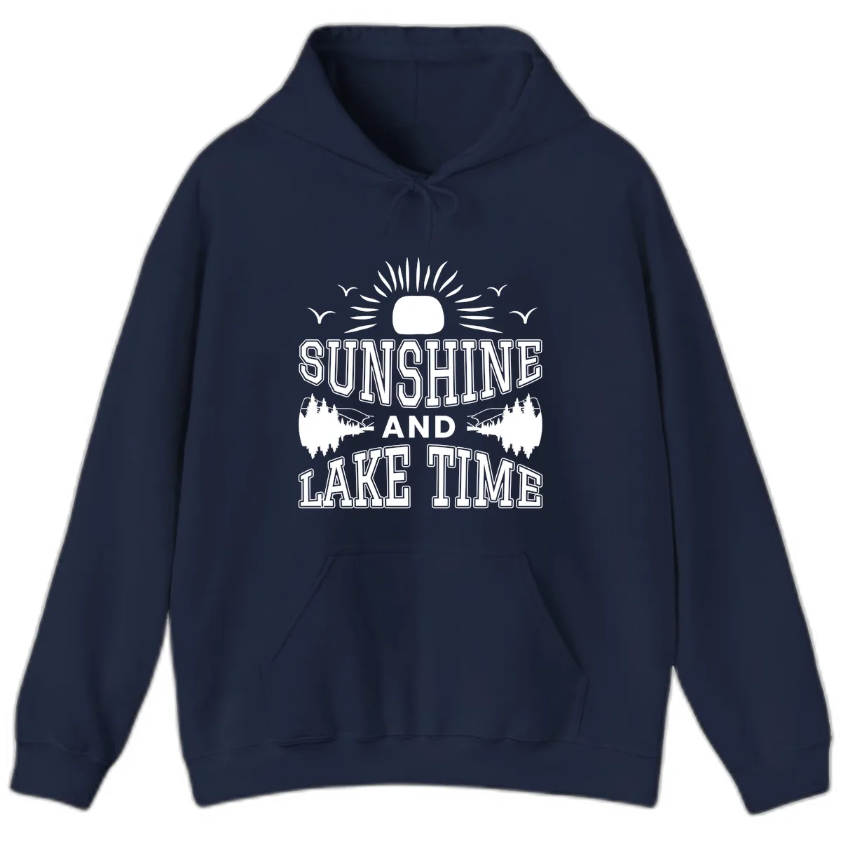 Sunshine And Lake Time Graphic Hoodie in Navy