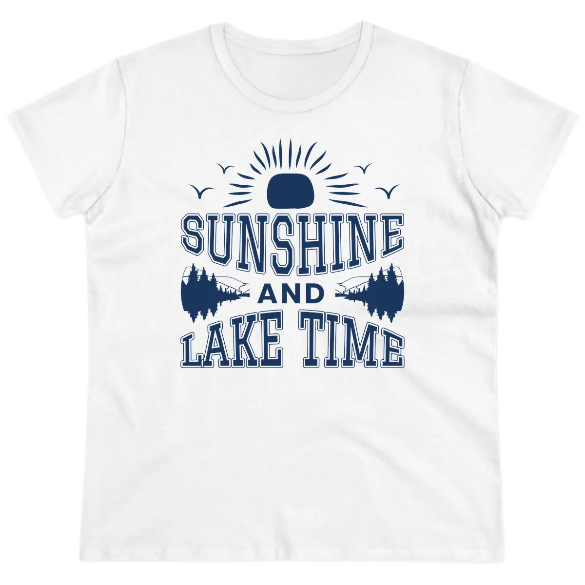 Sunshine And Lake Time Graphic Ladies Tee in White