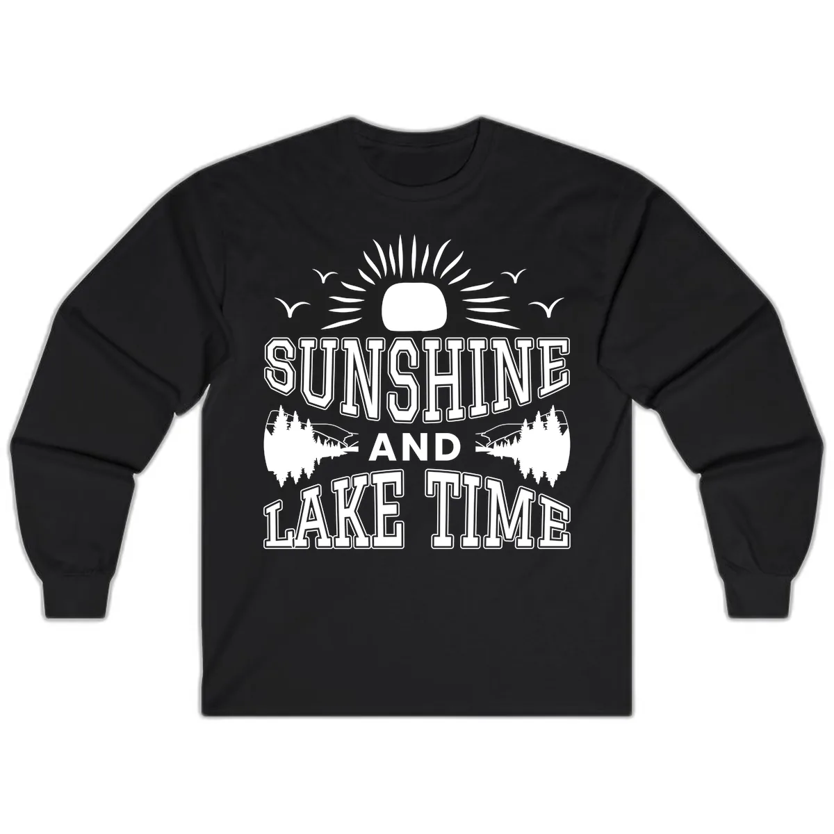 Sunshine And Lake Time Graphic Long Sleeve in Black