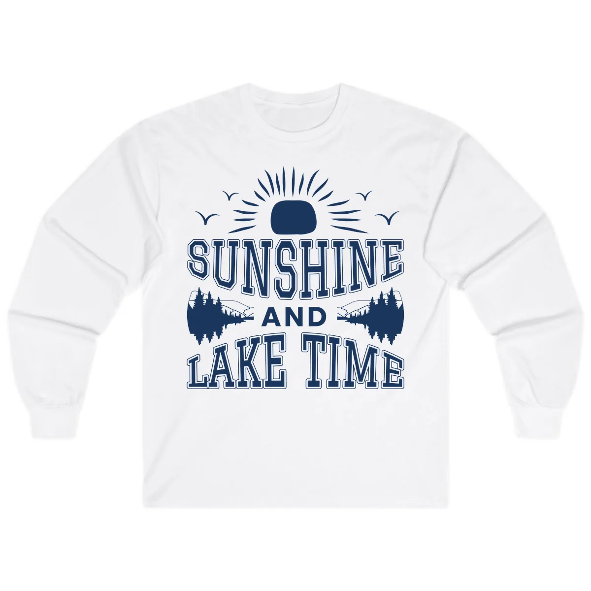 Sunshine And Lake Time Graphic Long Sleeve in White