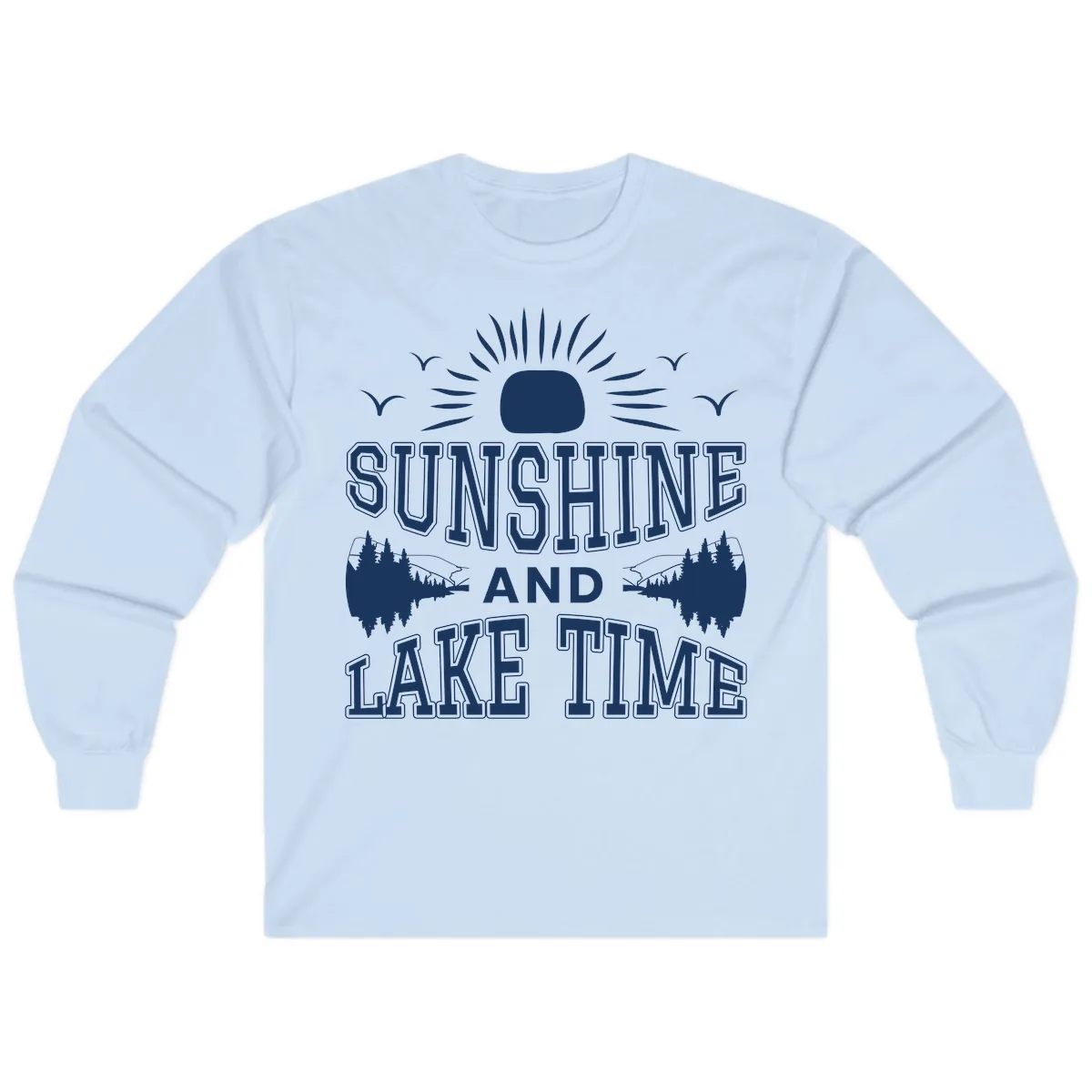 Sunshine And Lake Time Graphic Long Sleeve in Light Blue