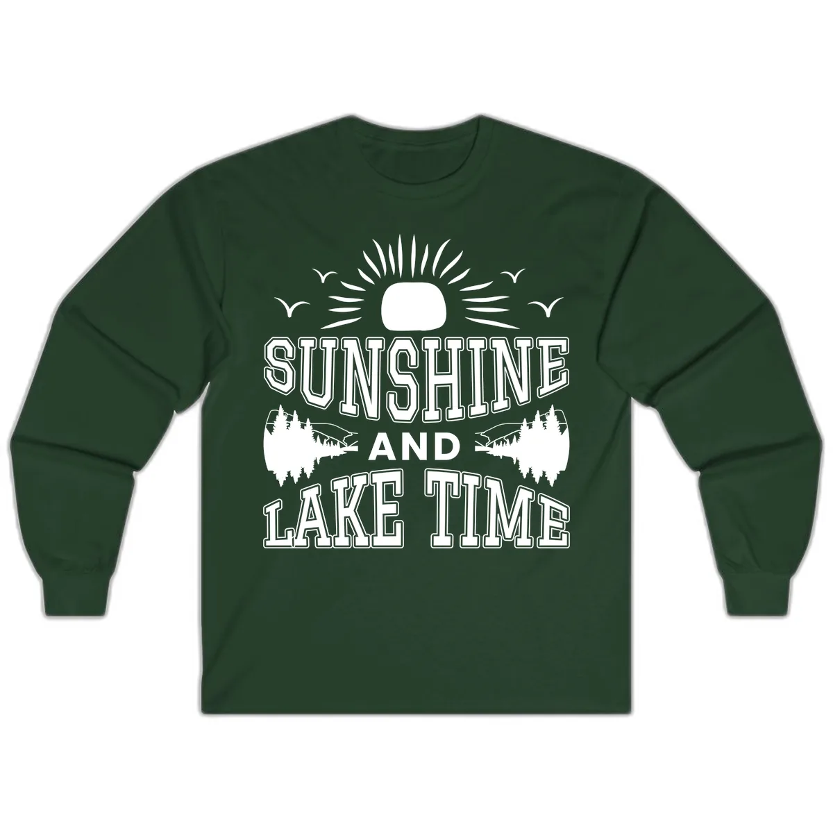 Sunshine And Lake Time Graphic Long Sleeve in Forest Green
