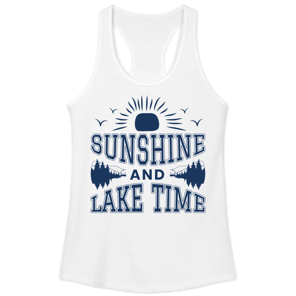 Sunshine And Lake Time Graphic Ladies Tank in White