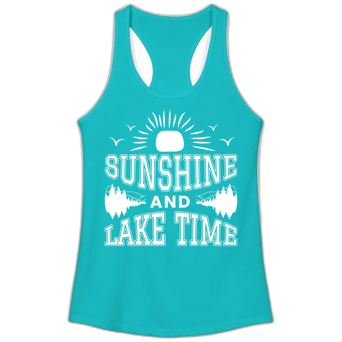 Sunshine And Lake Time Graphic Ladies Tank in Tahiti Blue